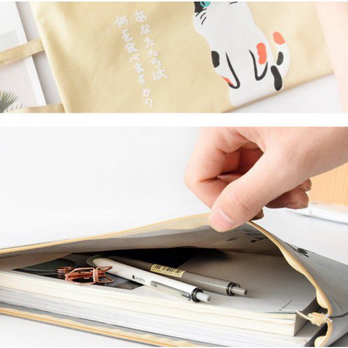 Sac porte document chat en toile