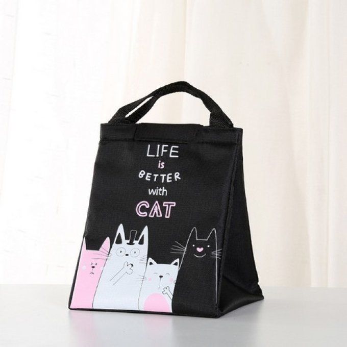 Sac à courses pliable chat noir , rose ou blanc