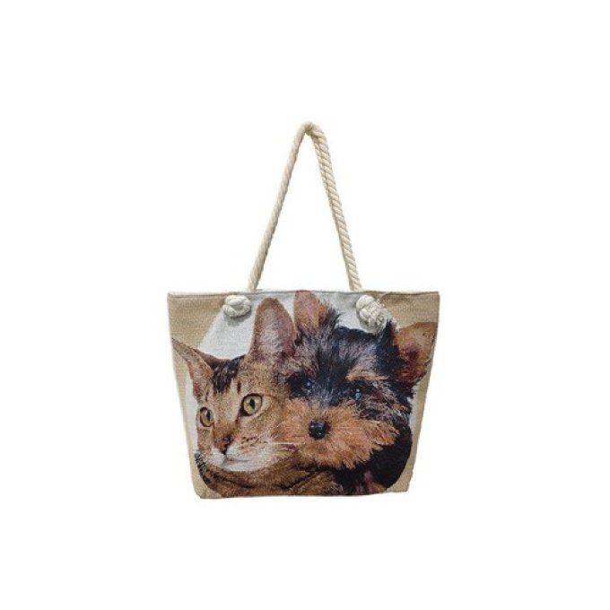 Sac en toile chat et chien, meilleurs amis.