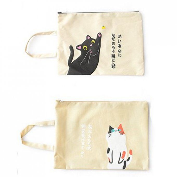 Sac porte document chat en toile