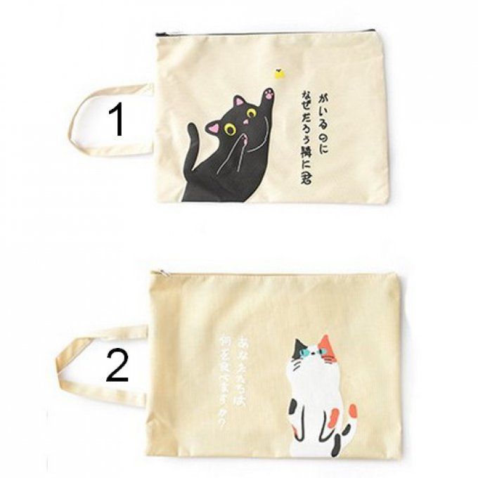 Sac porte document chat en toile