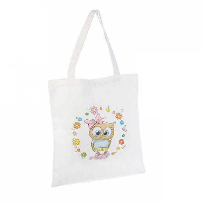 Sac en coton blanc avec imprimé chouette