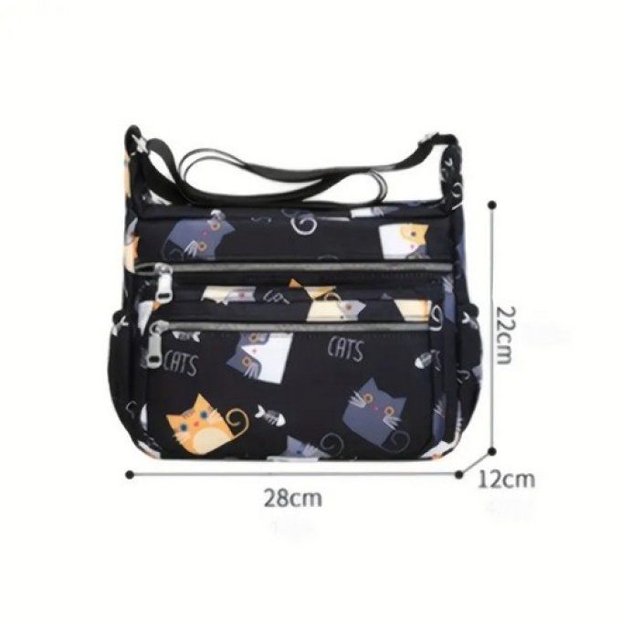 Sac à main noir drôle de chats.