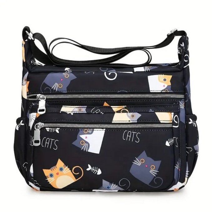 Sac à main noir drôle de chats.