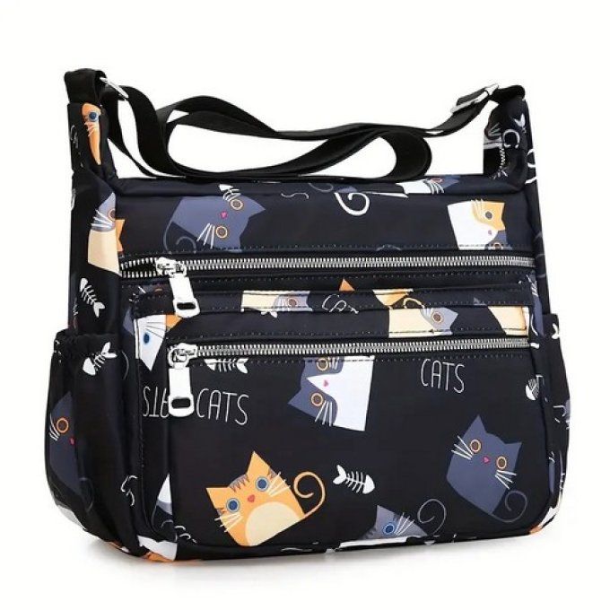 Sac à main noir drôle de chats.