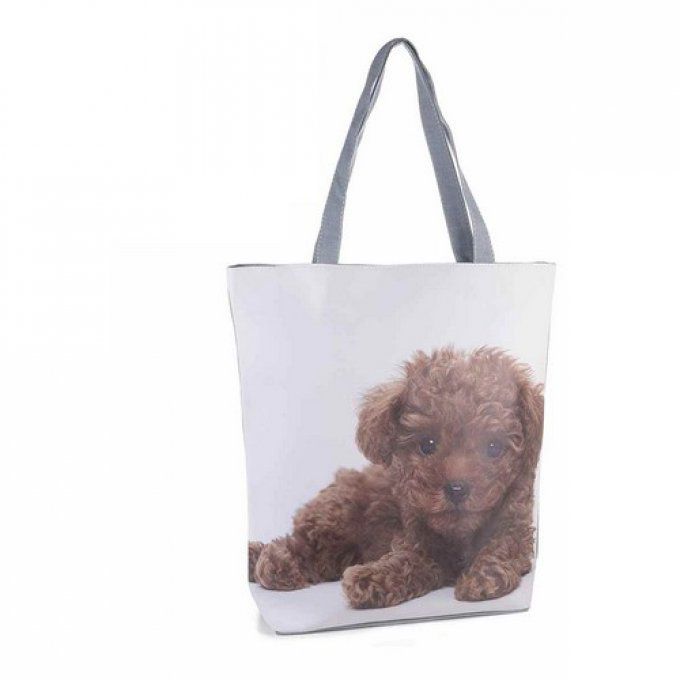 Grand sac chiot frisé sur fond gris