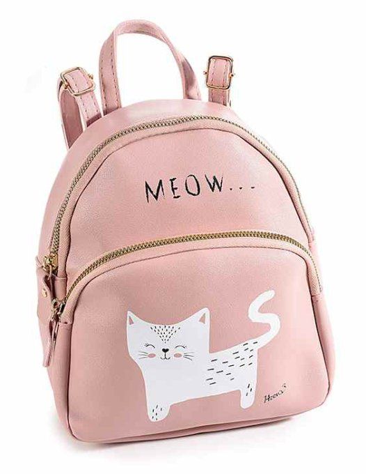 Sac à dos en similicuir avec imprimé chat "Meow"