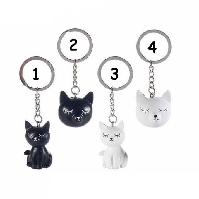 Porte clé chat noir ou blanc résine