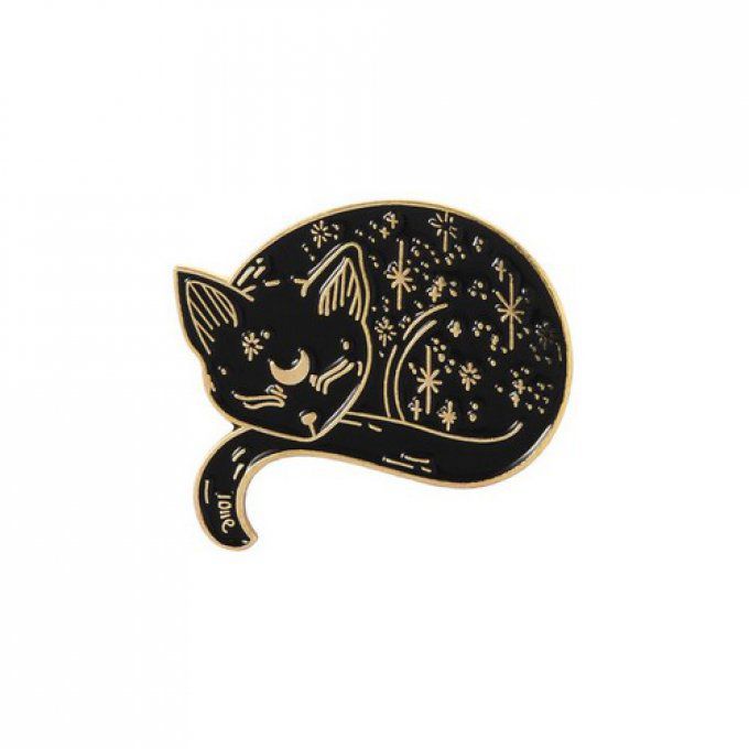 Broche pins chat noir endormi