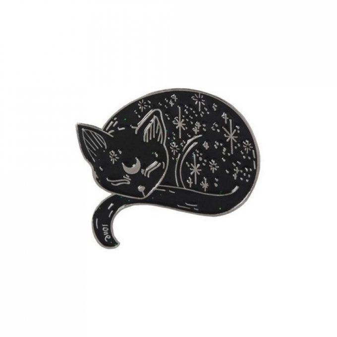 Broche pins chat noir endormi