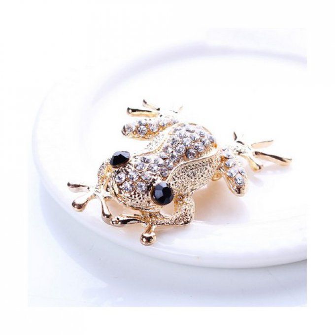  Broche dorée grenouille en strass