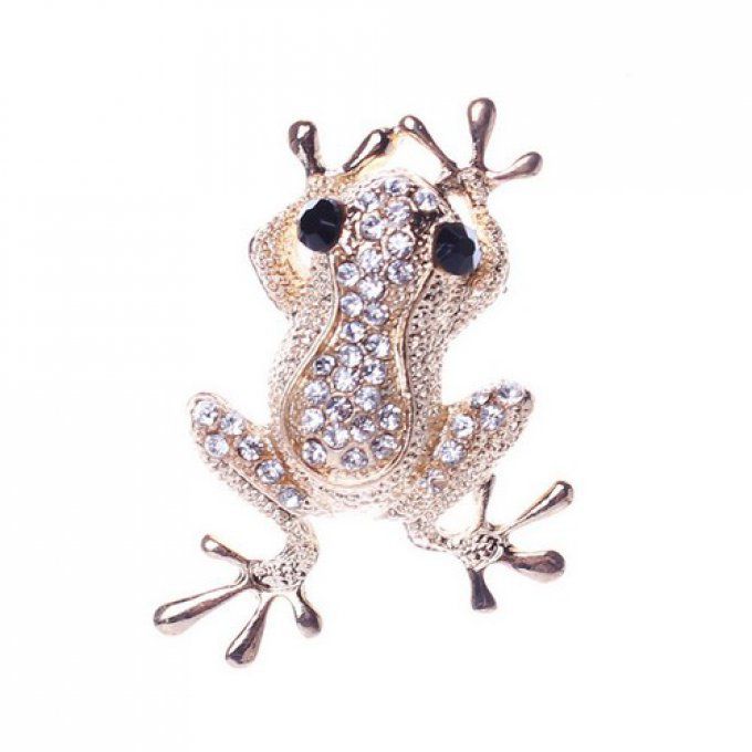  Broche dorée grenouille en strass