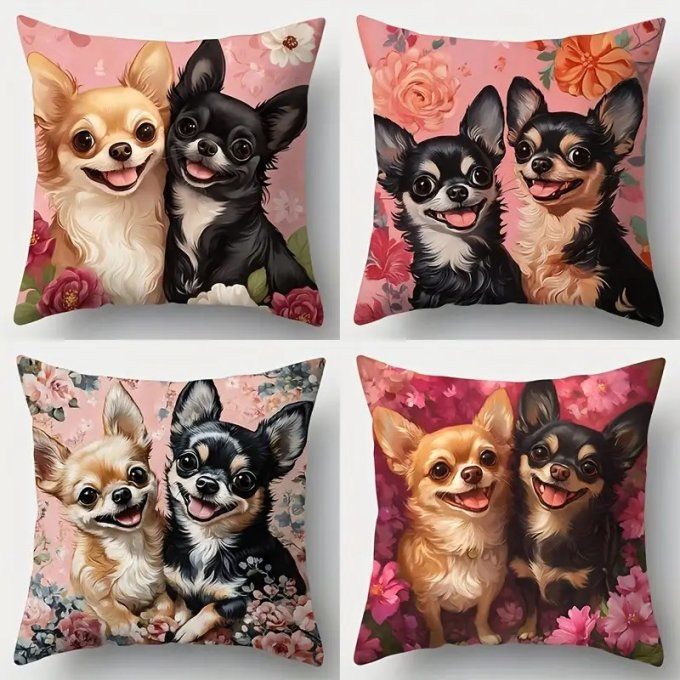 Housse de coussin chihuahuas amoureux.