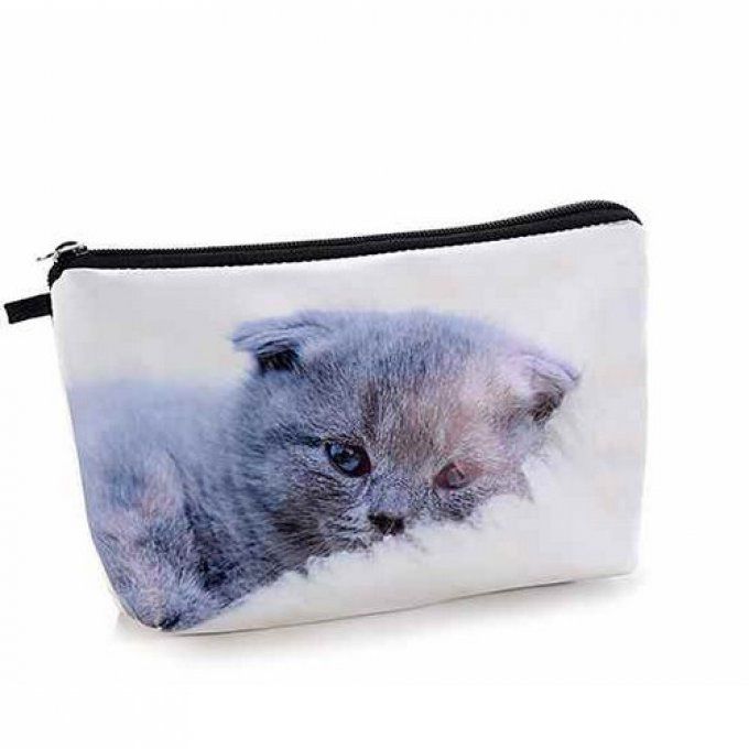 Pochette trousse décorée chat