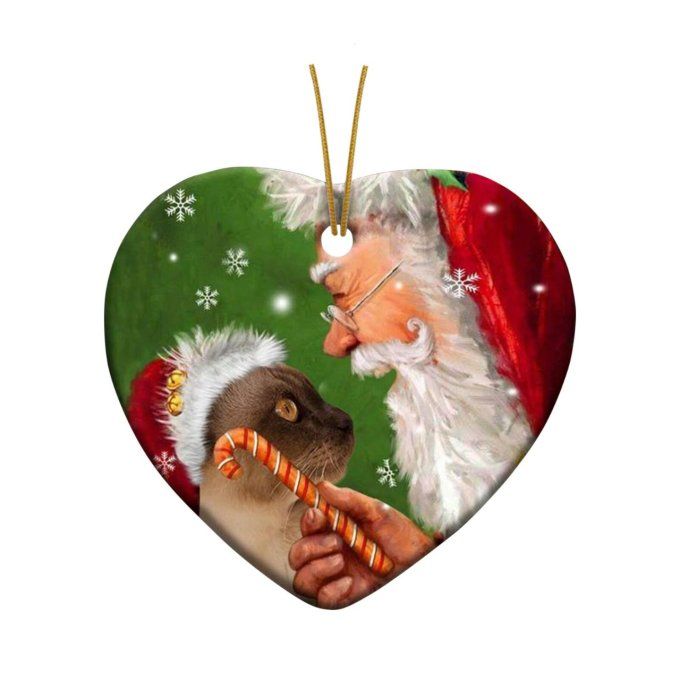 Décoration père noël et son chat dans un coeur.