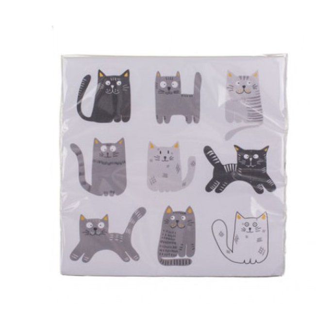 Serviettes de table papier chats gris.