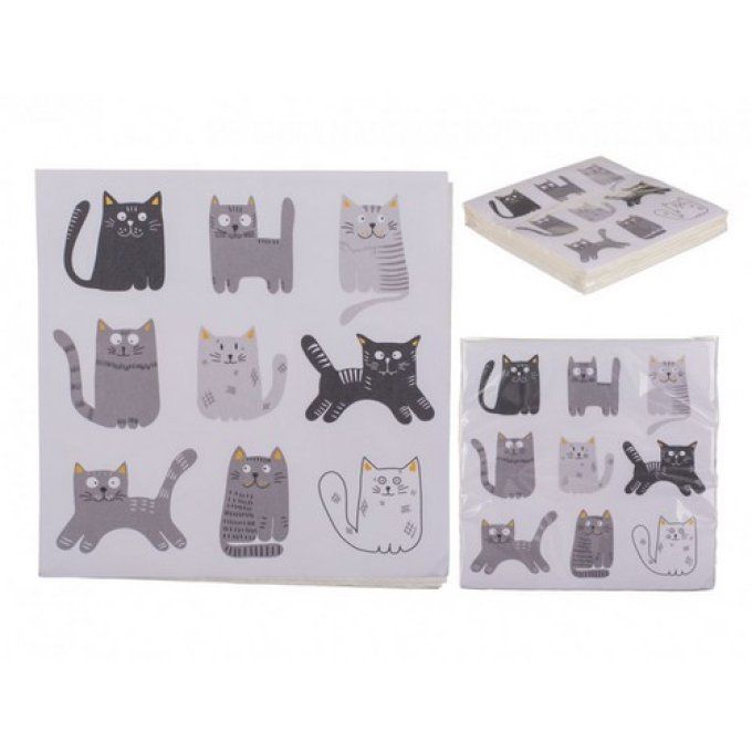 Serviettes de table papier chats gris.