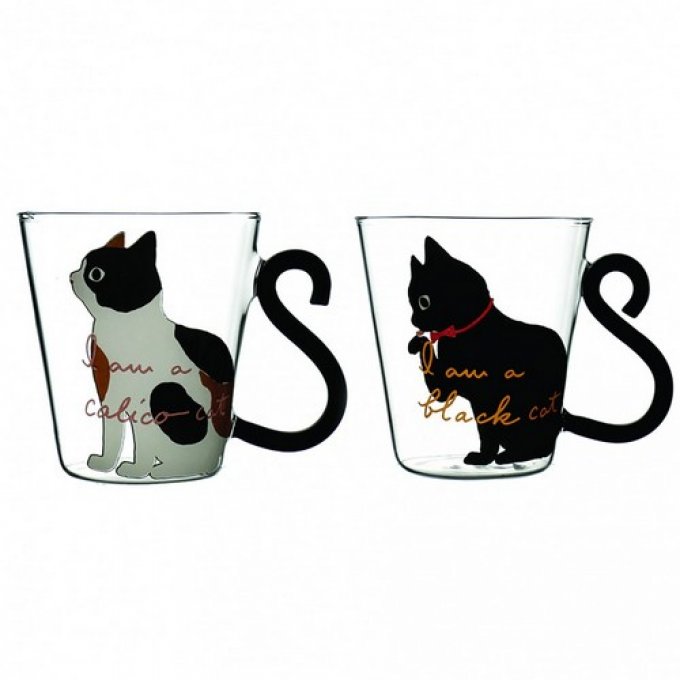 Set de deux tasses chats aulica en verre