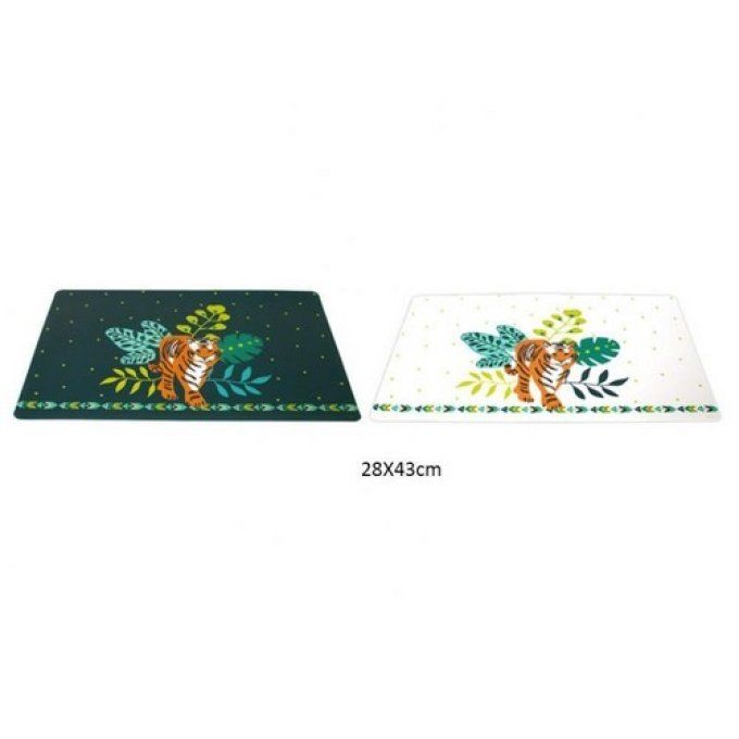 Set de table lavable tigre dans la jungle vert ou blanc.