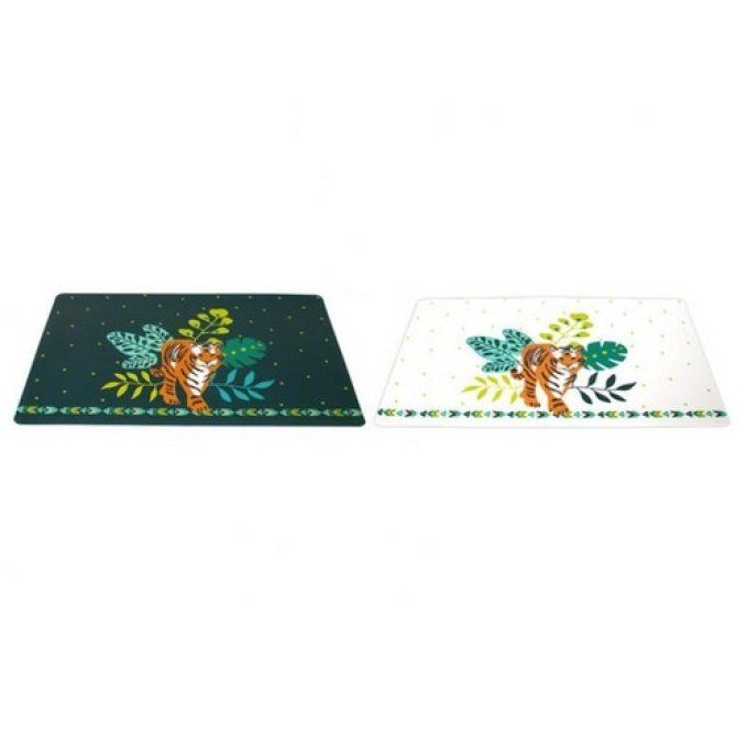 Set de table lavable tigre dans la jungle vert ou blanc.