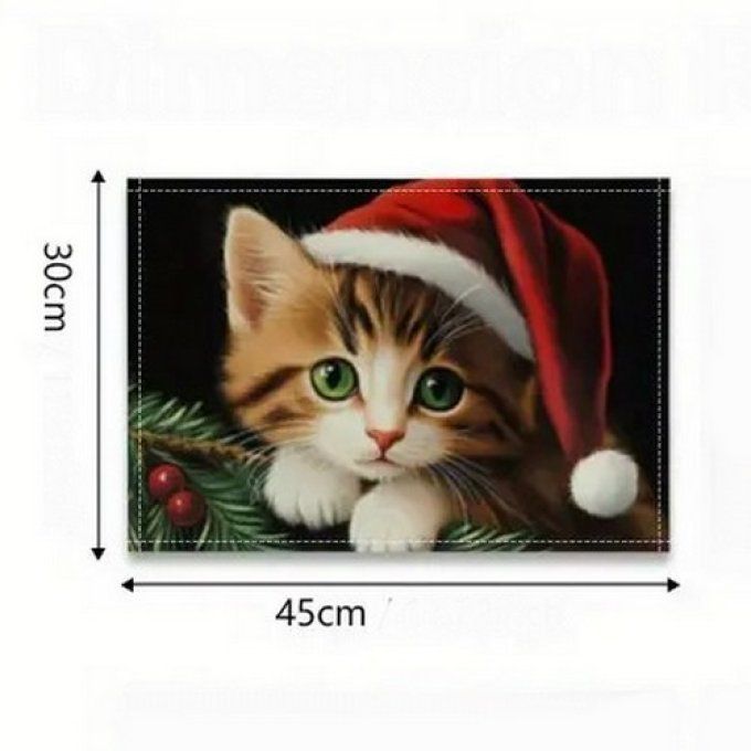 Set de table chaton de noel aux yeux verts.