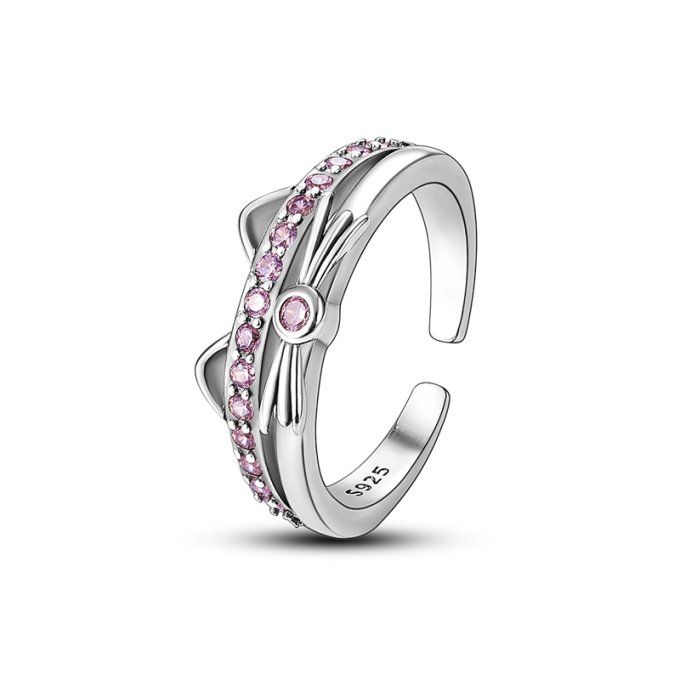 Bague tête de chat strass rose.