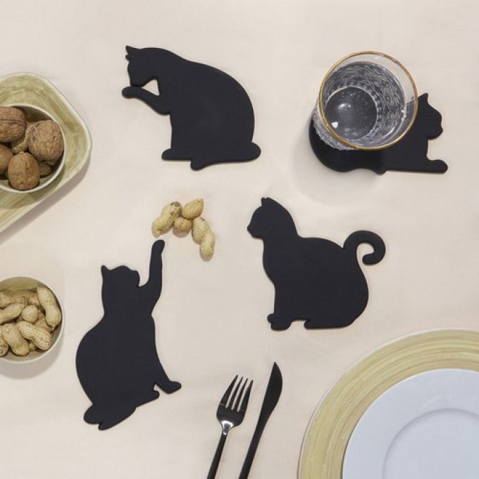 Set de 4 chats noirs sous-verre balvi