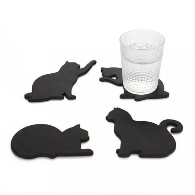Set de 4 chats noirs sous-verre balvi