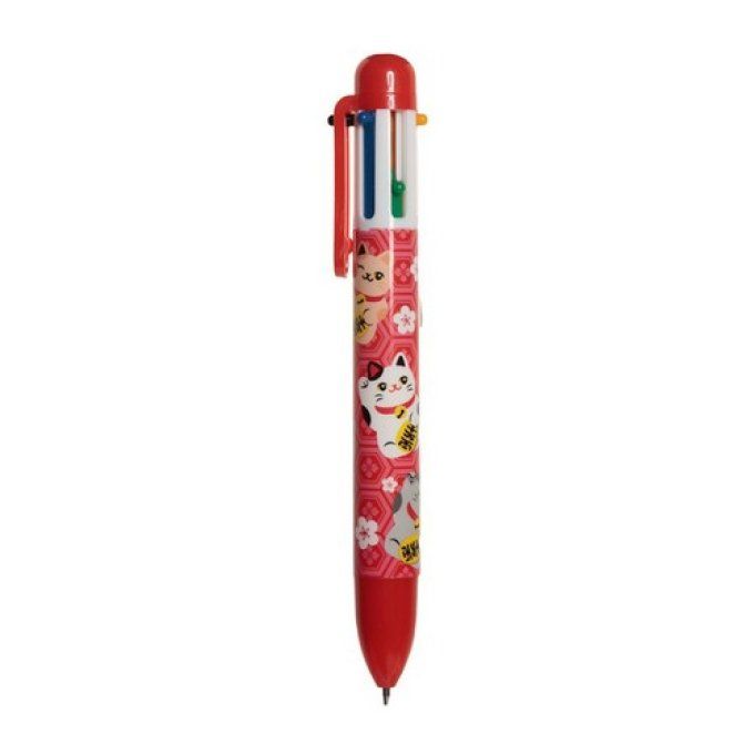 Stylo 6 couleurs chat porte bonheur maneki neko.