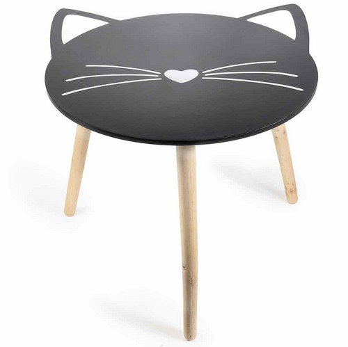 Table en bois en forme de tête de chat  noir et blanc