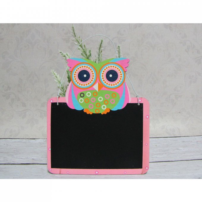 Ardoise tableau noir hibou rose