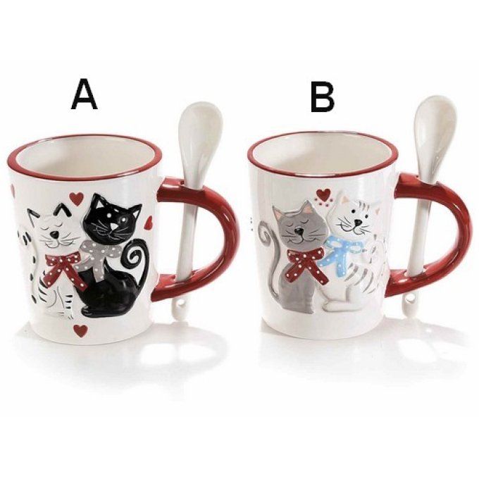 Mug chats amoureux et sa cuillère.