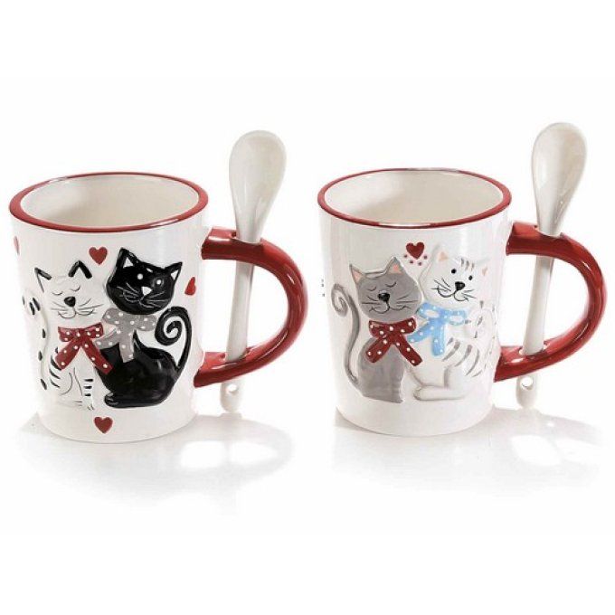 Mug chats amoureux et sa cuillère.