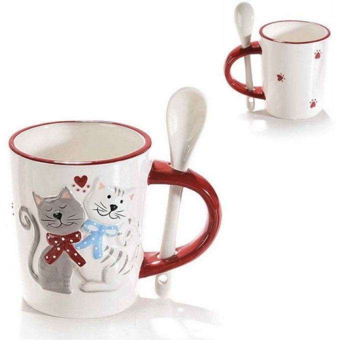 Mug chats amoureux et sa cuillère.
