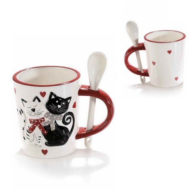 Mug chats amoureux et sa cuillère.