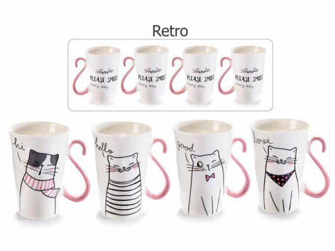 Mug  en porcelaine chat dessin queue rose