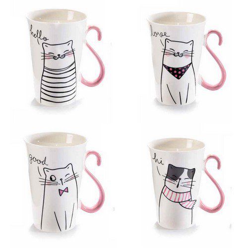  Mug  en porcelaine chat dessin  queue rose  toutenchat com