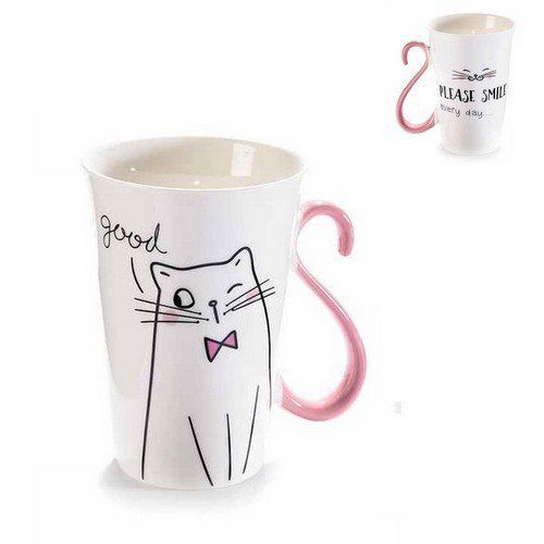  Mug  en porcelaine chat dessin  queue rose  toutenchat com