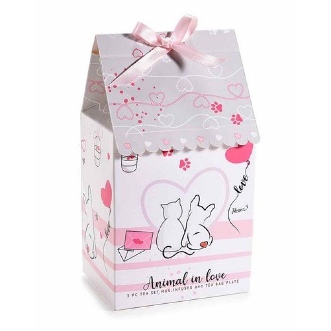 Tasse chien love en porcelaine de 350 ml avec soucoupe et filtre en fer.