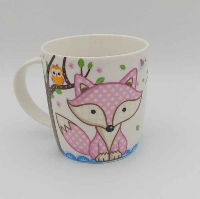 Mug renard et hibou sur sa branche.