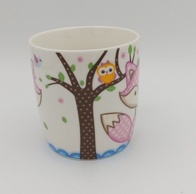 Mug renard et hibou sur sa branche.