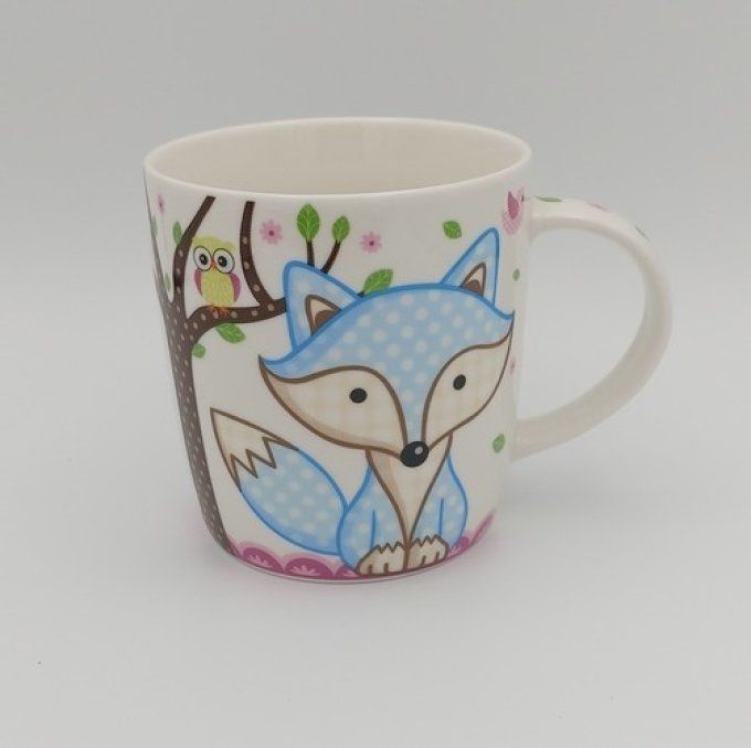 Mug renard et hibou sur sa branche.