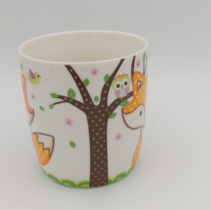 Mug renard et hibou sur sa branche.