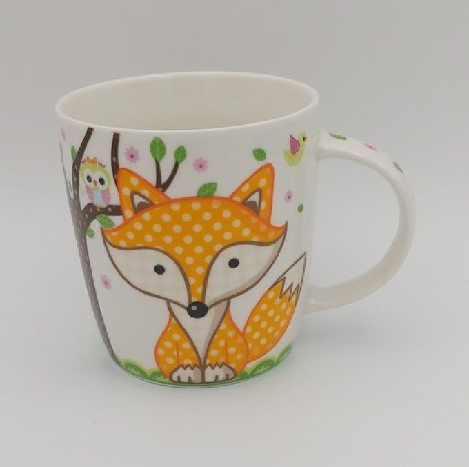 Mug renard et hibou sur sa branche.