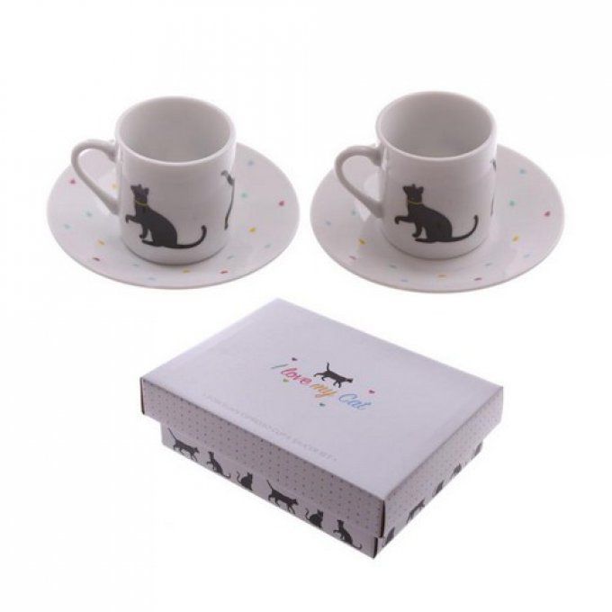 set de 2 tasses et soucoupes chat