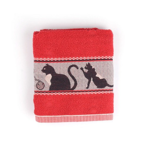 Essuie-main en coton rouge avec chats noirs