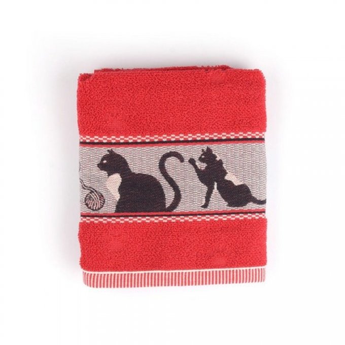Essuie-main en coton rouge avec chats noirs