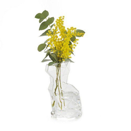 Vase transparent en verre en forme de chat à facette