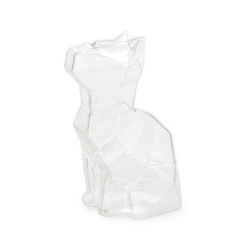 Vase transparent en verre en forme de chat à facette