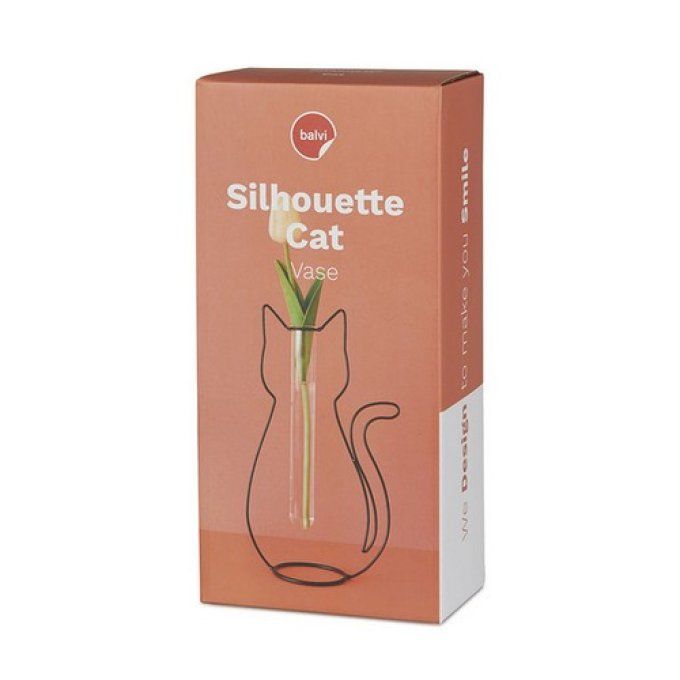 Vase soliflore chat noir contour en métal.